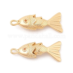 Messing micro pave klare zirkonia anhänger, Nickelfrei, Fisch Charme, echtes 18k vergoldet, 22x9x5 mm, Bohrung: 1 mm