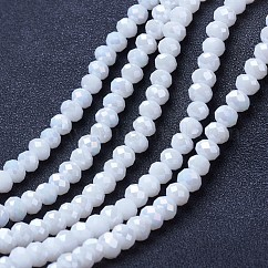 FilI di perline in vetro placcato, colore solido opaco, ab colore placcato, sfaccettato, rondelle, bianco, 4x3mm, Foro: 0.8~1 mm, circa 105~110pcs/filo, 38~39cm