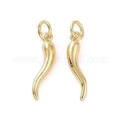 Cremagliera pendenti in ottone placcatura, con anello di salto, placcato di lunga durata,  cadmio& piombo libero, corno dell'abbondanza/ciondolo cornicello in corno italiano, vero placcato oro 18k, 18x4x4mm, anello di salto: 5x0.9 mm, diametro interno: 3mm