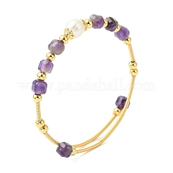 Armreifen mit Amethyst- und Süßwasserperlenbesatz&nbsp;BJEW-JB13987-02