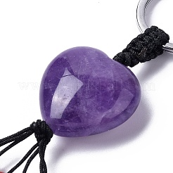 Cuore di ametista naturale con portachiavi con nappa di pietre preziose miste&nbsp;KEYC-P012-03P-01