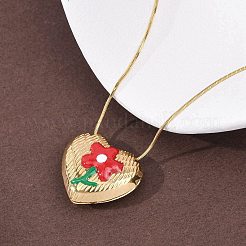 Colliers pour femmes avec pendentif cœur et fleur en acier inoxydable 304 émaillé&nbsp;NJEW-D347-01G-03