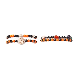 Set di braccialetti elasticizzati con teschio sintetico turchese (tinto) a tema Halloween&nbsp;BJEW-JB09199