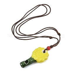 Verstellbare Sonnenblumen-Porzellanpfeifen-Anhänger-Halskette mit gewachster Kordel für Damen&nbsp;LS-FB-CBA68CE-01B