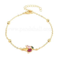 Bracciali da donna in ottone con maglie a forma di fiore e pavé di zirconi cubici colorati.&nbsp;KK-CBA68DA-04G