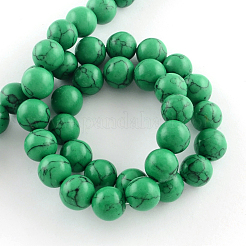 Sintética de piedras preciosas de color turquesa hebras grano redondo&nbsp;TURQ-R035-6mm-02