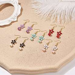 Flor de pedrería con pendientes colgantes de perlas de vidrio&nbsp;EJEW-JE04991