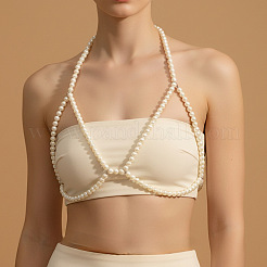 Chaînes de corps de bikini sexy en plastique imitation perle blanche ronde pour femmes&nbsp;WGCAB37-01