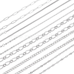 6 stücke 6 arten 304 edelstahl figaro kette & panzerkette & box kette & wasser welle kette & kabel kette halsketten sets für frauen&nbsp;NJEW-TADJ0003