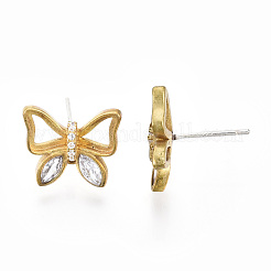 Reperti per orecchini a bottone in zircone chiaro con micro pavé di ottone&nbsp;KK-I666-18C-NF