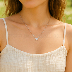 2 шт. 2 цвета латунь микро паве прозрачный кубический цирконий бабочка кулон железная цепь ожерелья для женщин&nbsp;NJEW-HY0001-20