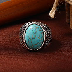 Bagues en alliage de zinc avec turquoise synthétique&nbsp;CJ8951-1