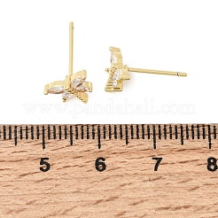 Orecchini a bottone in ottone con zirconi chiari e micro pavè&nbsp;EJEW-C186-19G-01