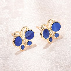 Серьги-гвоздики с бабочками из латуни с микропаве из прозрачных кубических цирконий&nbsp;EJEW-C173-01G