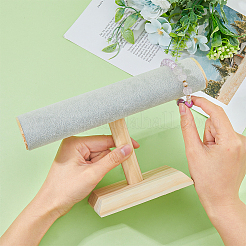 Подставки для бархатных браслетов с Т-образной перемычкой и деревянным основанием&nbsp;BDIS-WH0010-03C