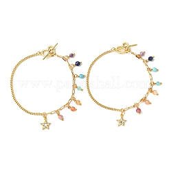 Браслеты-цепочки с подвесками из латуни и кубического циркония&nbsp;BJEW-JB12364-01