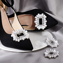 4 pièce de 2 styles de clips de boucle de chaussure en alliage de strass détachables en forme de fleur et de rectangle&nbsp;AJEW-PH0011-58P