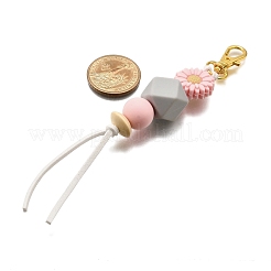 Decorazioni pendenti con perline di legno naturale e silicone di girasole&nbsp;HJEW-JM03080-02
