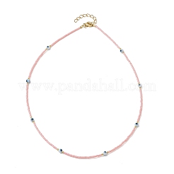 Collana con perline di vetro e malocchio lavorato a lume con fermagli in acciaio inossidabile 304 placcato oro 18k&nbsp;NJEW-JN04597-02