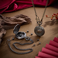 Карманные часы из сплава с плоским круглым корпусом в форме дракона и латунной цепочкой&nbsp;AJEW-PH0007-67B