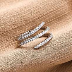 Anelli da donna aperti con micro pavé di zirconi cubici trasparenti in ottone&nbsp;RJEW-S624-04P