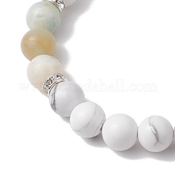 Bracelets extensibles en perles rondes en howlite naturelle et en amazonite à fleurs&nbsp;BJEW-TA00528-03