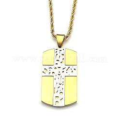 Collares para hombre con placa de identificación rectangular de acero inoxidable 304 de dos tonos y colgante de cruz.&nbsp;WGBC7F7-02