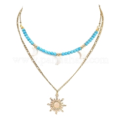 Collana a doppio strato con ciondolo a forma di sole in conchiglia d'acqua dolce naturale e lega di vetro&nbsp;NJEW-JN05469-03