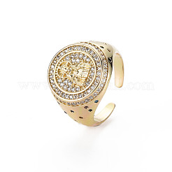 Прозрачное кубическое циркониевое плоское круглое кольцо-манжета с широкой полосой&nbsp;RJEW-N035-075-NF