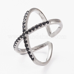 Латунные микро проложить манжеты кольца кубического циркония&nbsp;RJEW-C101-13G-C