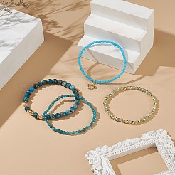 Set di braccialetti elasticizzati con perline di semi di vetro e apatite naturale in stile 4 pz&nbsp;BJEW-JB09000