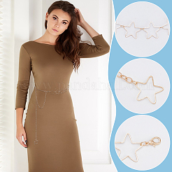 2 stücke 2 farben aushöhlen legierung stern link kette taille bauch ketten für frauen&nbsp;AJEW-UN0002-88