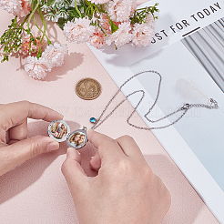 Нержавеющая сталь pave натуральный белый ракушка плоский круглый магнитный медальон кулон ожерелья для женщин&nbsp;NJEW-NB00013