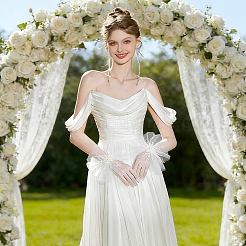 Guanti in pizzo di poliestere per la sposa&nbsp;AJEW-WH0609-859