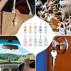 Бусы 24 шт. 2 стиля тканая сетка/паутина с перьями подвеска из сплава в тибетском стиле украшения&nbsp;HJEW-NB0001-93