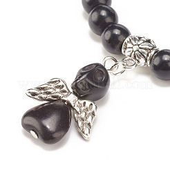 Bracciale elasticizzato con perline turchesi sintetiche (tinte) con ciondolo a forma di teschio&nbsp;BJEW-JB08286-03