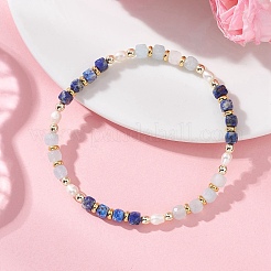 Эластичные браслеты из натуральных аквамаринов и натурального лазурита в форме кубиков для женщин.&nbsp;BJEW-JB13390-03