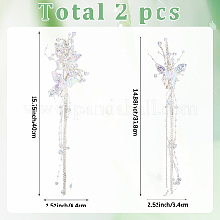 2 шт. набор заколок для волос из акрила с легированными кристаллами и стразами в виде бабочки и кисточки из кожи аллигатора&nbsp;AJEW-WH20080-59A