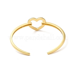 Bracelet manchette ouvert en forme de cœur évidé avec zircone cubique transparente&nbsp;BJEW-M231-10G
