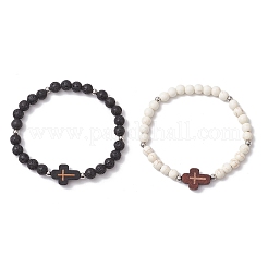 2 bracelet extensible en pierre de lave naturelle&nbsp;BJEW-JB11832
