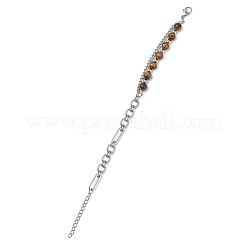 Pulseras de eslabones con cuentas redondas de ojo de tigre natural&nbsp;BJEW-JB13125-02