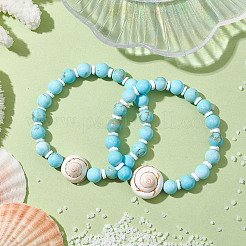 Pulseras de cuentas de concha de ojo de Shiva natural de playa de verano&nbsp;BJEW-JB10313-03