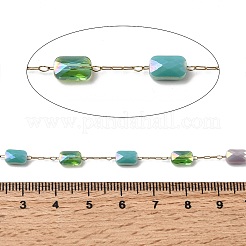 Цепочки ручной работы из нержавеющей стали 304 с прямоугольными гальваническими стеклянными бусинами.&nbsp;CHS-K020-20G