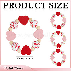 15 шт. Кольца для салфеток из натурального дерева с сердечками и круглыми бусинами ко Дню святого Валентина&nbsp;HJEW-MA00042