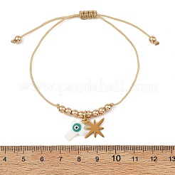 Bracelet en cordon de nylon tressé avec breloque œil protecteur en nacre naturelle émaillée et acier inoxydable.&nbsp;BJEW-JB14285