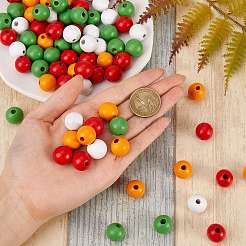200pcs 4 couleurs de perles en bois naturel peintes&nbsp;sgWOOD-SZ0001-06