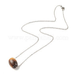 Collana con ciondolo a barilotto in pietra preziosa naturale con catene in acciaio inossidabile 304 per donna&nbsp;NJEW-JN03852-03
