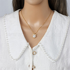 Conjuntos de collares y pendientes con colgante de perlas de imitación y circonitas cúbicas micropavé de latón con corona&nbsp;FS-WG448F8-02