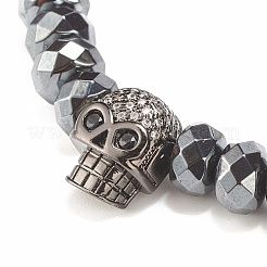2 pz 2 bracciali elastici in ematite sintetica e pietra nera e ossidiana naturale con teschio in zirconia cubica&nbsp;BJEW-JB08120