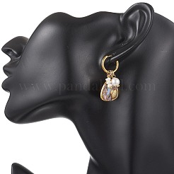 Collana con ciondolo in conchiglia di abalone e orecchini a cerchio con perla di conchiglia e perle naturali d'acqua dolce&nbsp;SJEW-JS01379-01